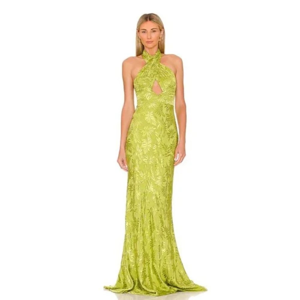 Sau Lee Liv Gown - Satin Jacquard - Lime Green - Size 2 - Never worn NWT!